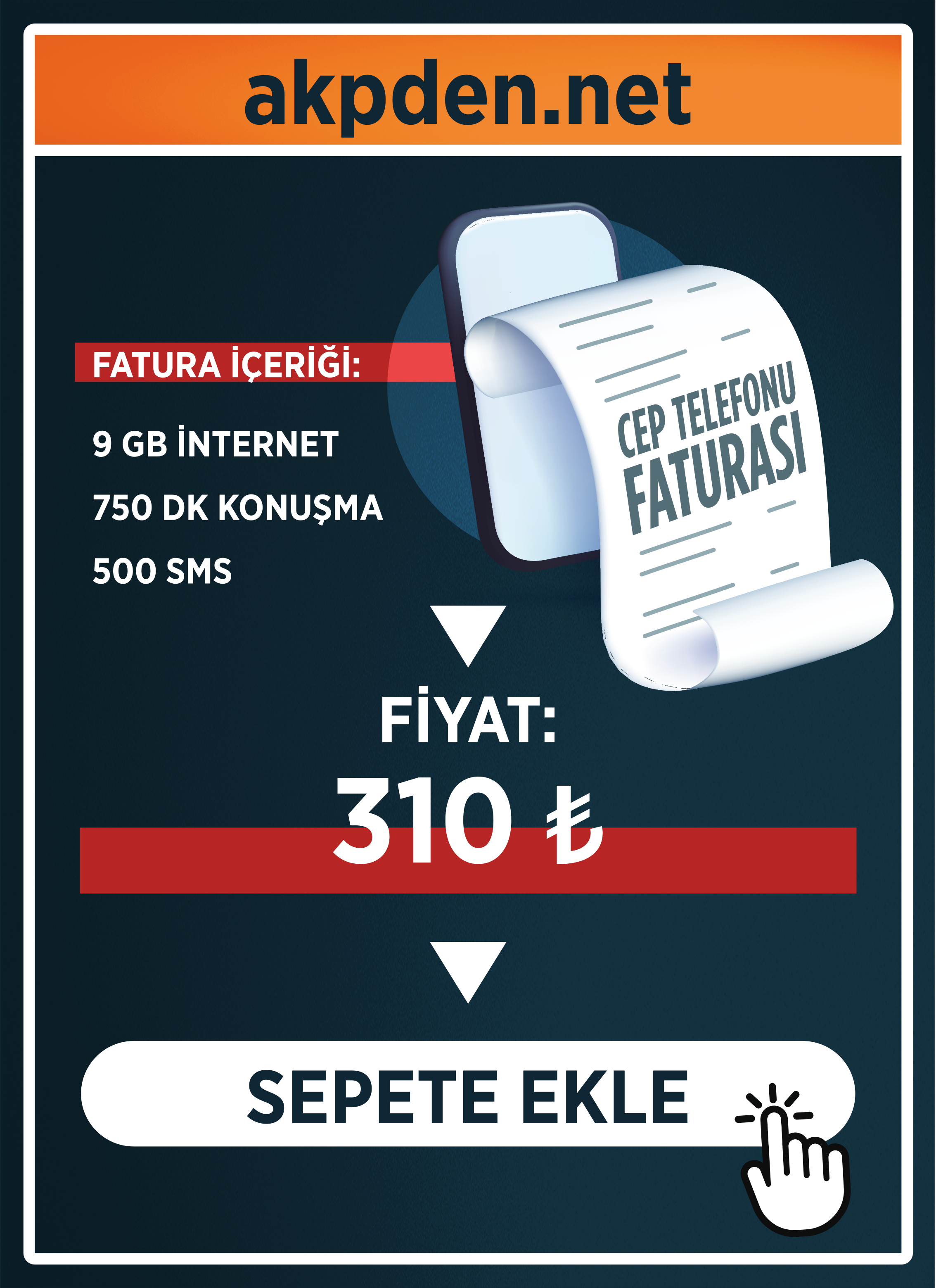 Cep telefonu faturası etiket fiyatı: ₺ 310